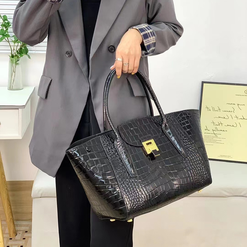 Top Handle Bag Leather Tote Crocodile Pattern Women Purse LH3489_2 Colors