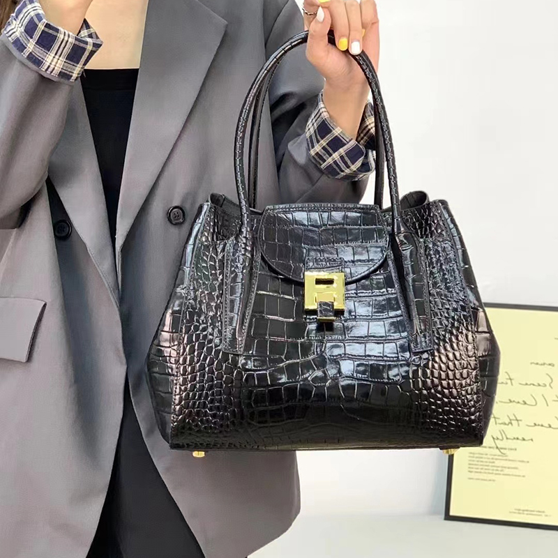 Top Handle Bag Leather Tote Crocodile Pattern Women Purse LH3489_2 Colors