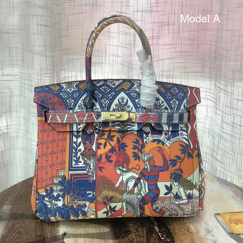 30cm Floral Pattern Real Padlock Leather Tote LH3183M_6 Colors