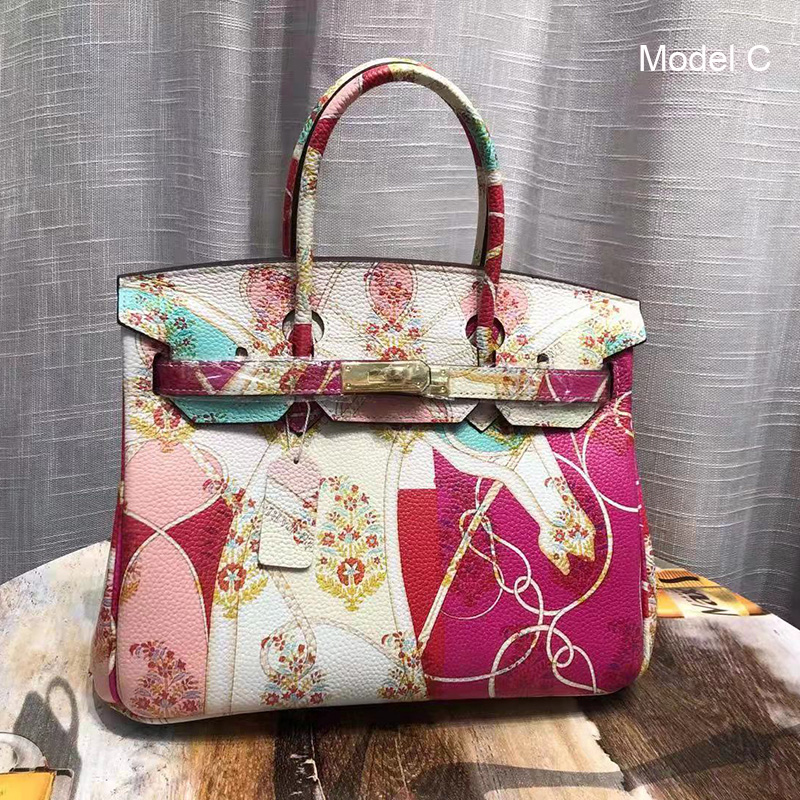 30cm Floral Pattern Real Padlock Leather Tote LH3183M_6 Colors