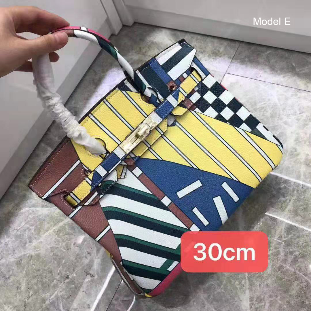 30cm Floral Pattern Real Padlock Leather Tote LH3183M_6 Colors