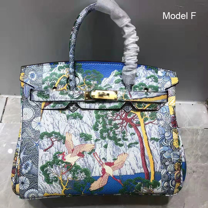 30cm Floral Pattern Real Padlock Leather Tote LH3183M_6 Colors