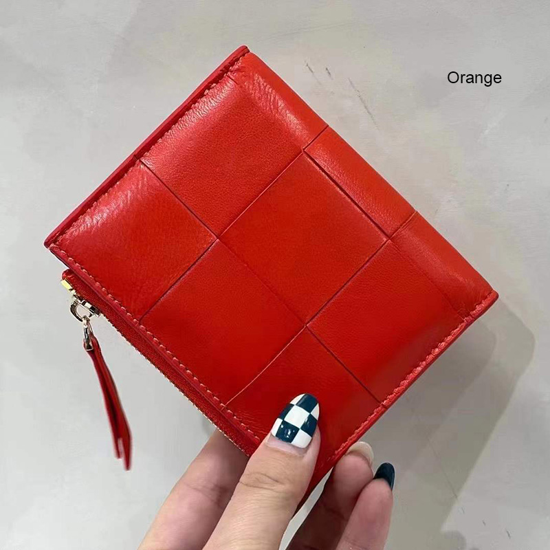 Bid-fold Woven Sheepskin Leather Purse Wallets LH3255