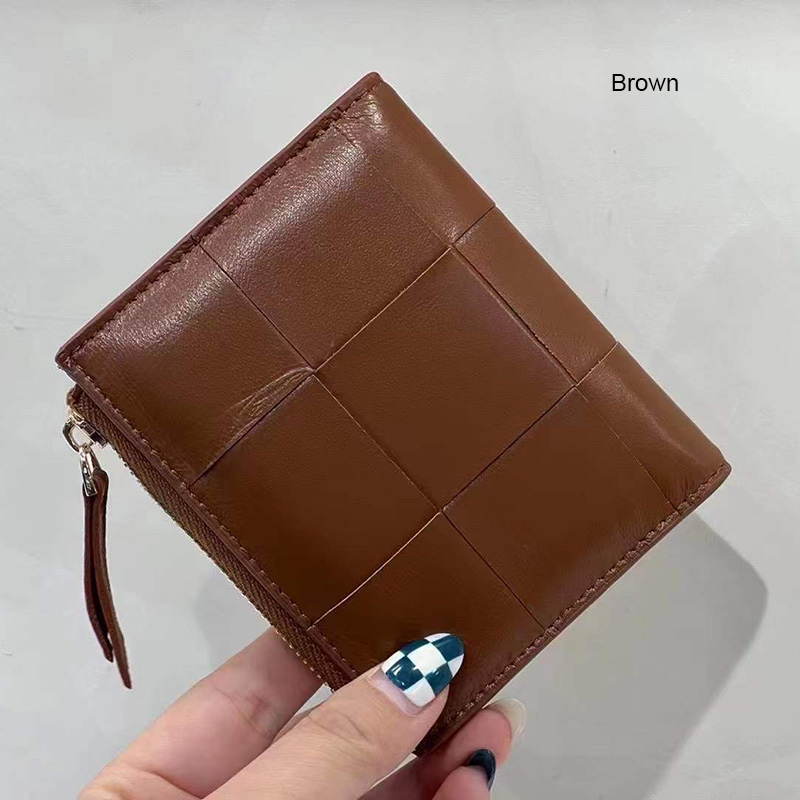 Bid-fold Woven Sheepskin Leather Purse Wallets LH3255