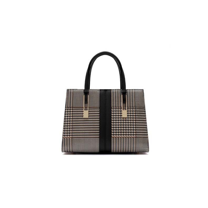Chequered Real Leather Tote Women Handbag LH3578_2 Colors