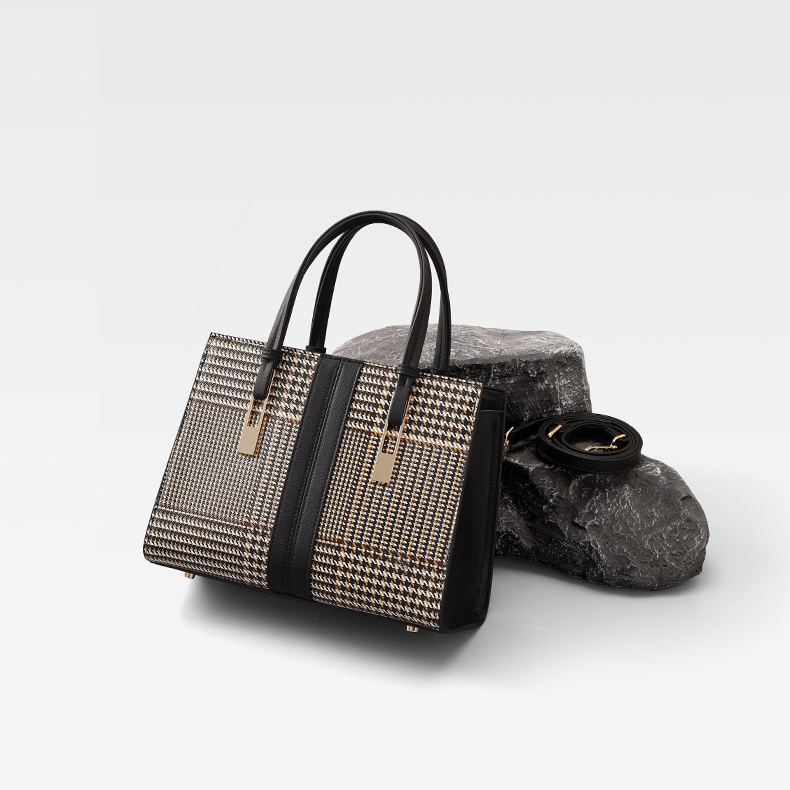 Chequered Real Leather Tote Women Handbag LH3578_2 Colors