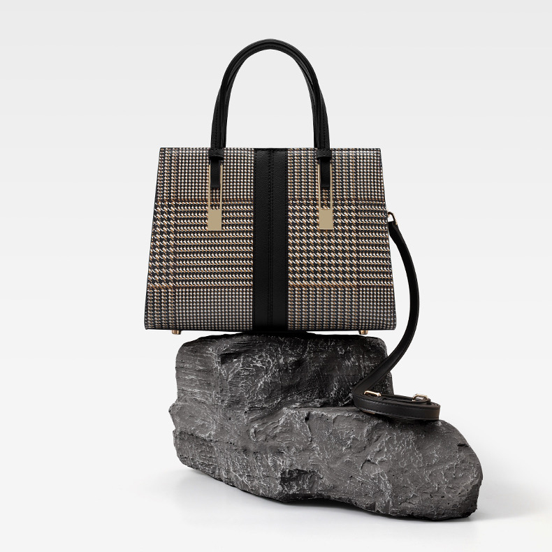 Chequered Real Leather Tote Women Handbag LH3578_2 Colors