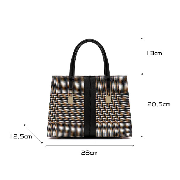 Chequered Real Leather Tote Women Handbag LH3578_2 Colors