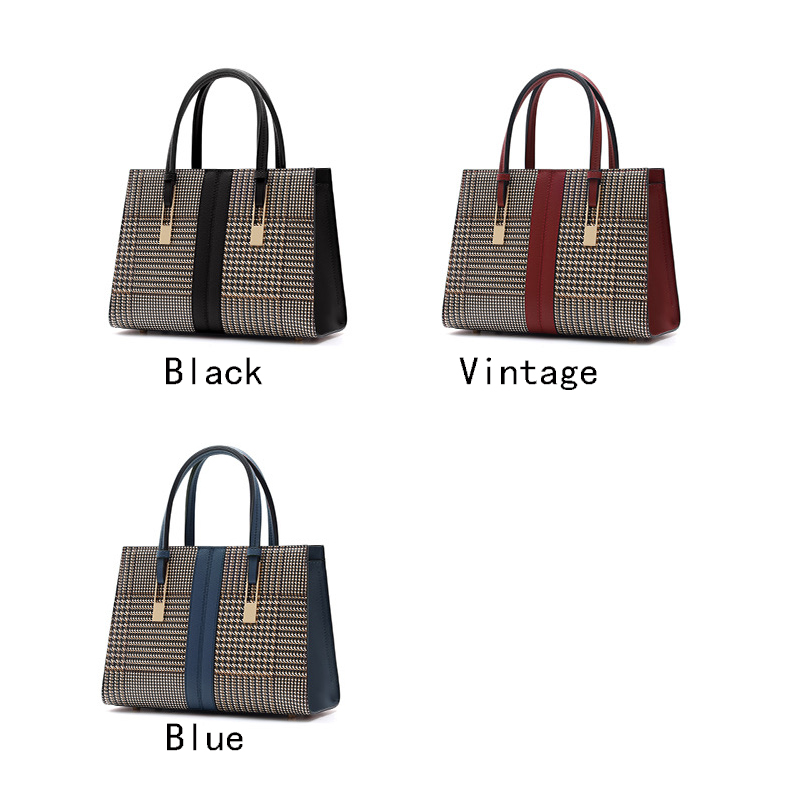 Chequered Real Leather Tote Women Handbag LH3578_2 Colors