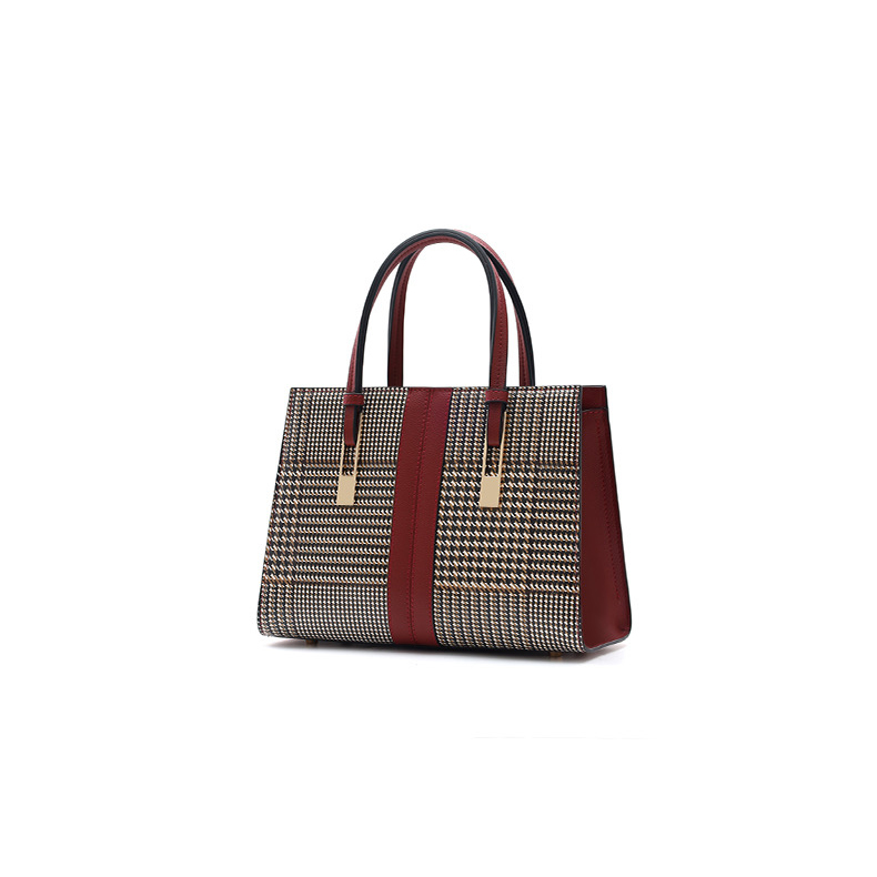 Chequered Real Leather Tote Women Handbag LH3578_2 Colors