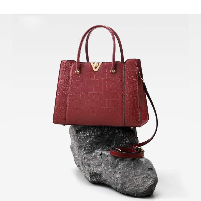 Crocodile Pattern Real Leather Bag Ladies Handbags LH3584_3 Colors