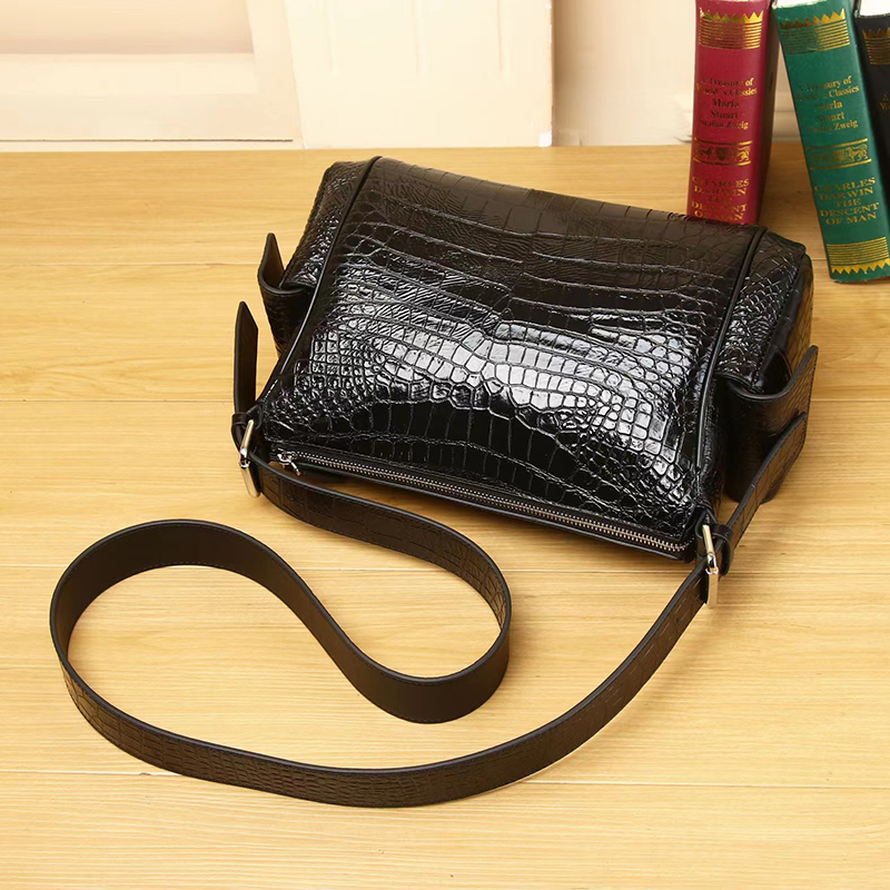 Crocodile Pattern Real Leather Crossbody Bag LH3438_2 Colors