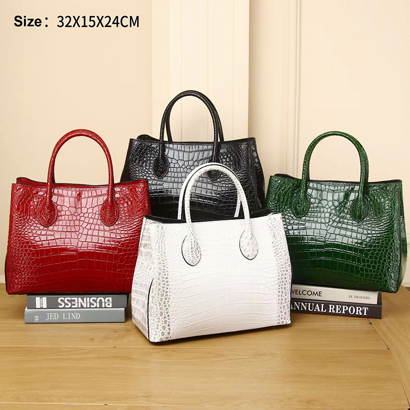Crocodile Pattern Real Leather Tote Top Handle Bag LH3439_4 Colors