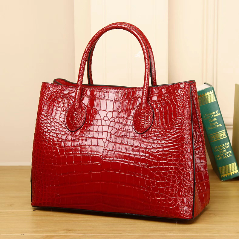 Crocodile Pattern Real Leather Tote Top Handle Bag LH3439_4 Colors