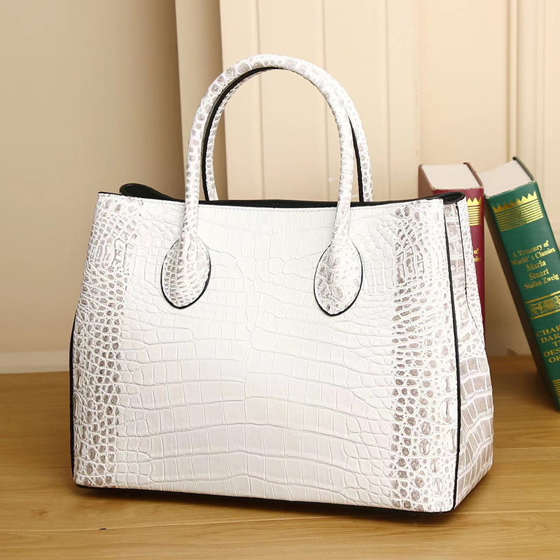 Crocodile Pattern Real Leather Tote Top Handle Bag LH3439_4 Colors