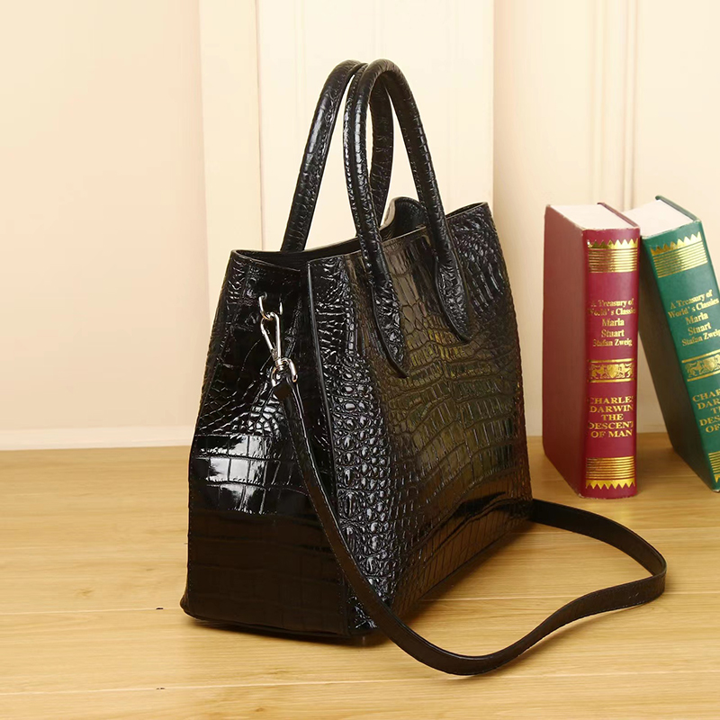 Crocodile Pattern Real Leather Tote Top Handle Bag LH3439_4 Colors