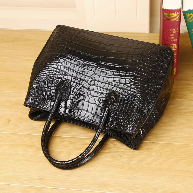 Crocodile Pattern Real Leather Tote Top Handle Bag LH3439_4 Colors