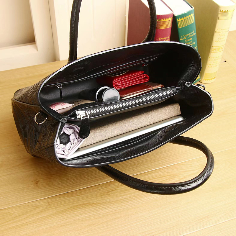 Crocodile Pattern Real Leather Tote Top Handle Bag LH3439_4 Colors