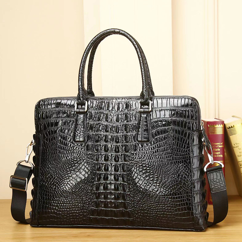 Double Zipper Crocodile Pattern Real Leather Briefcase LH3421_2 Colors