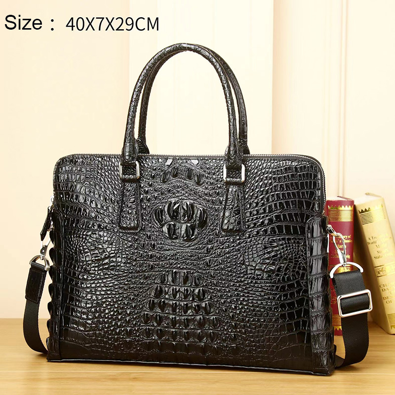 Double Zipper Crocodile Pattern Real Leather Briefcase LH3421_2 Colors
