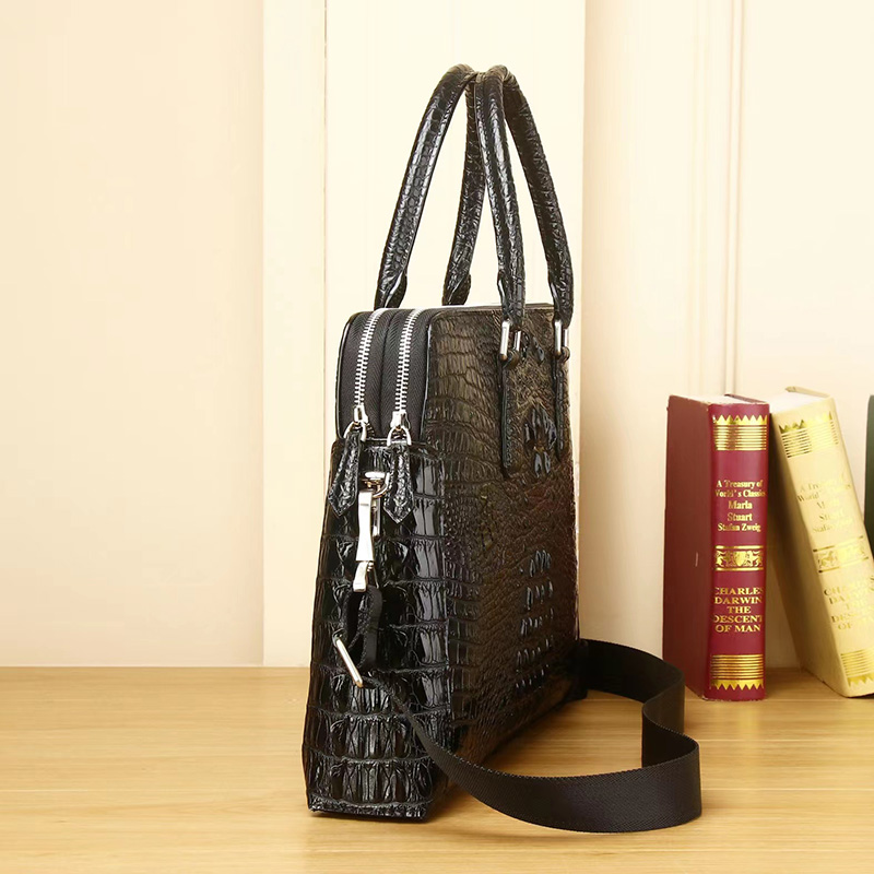 Double Zipper Crocodile Pattern Real Leather Briefcase LH3421_2 Colors