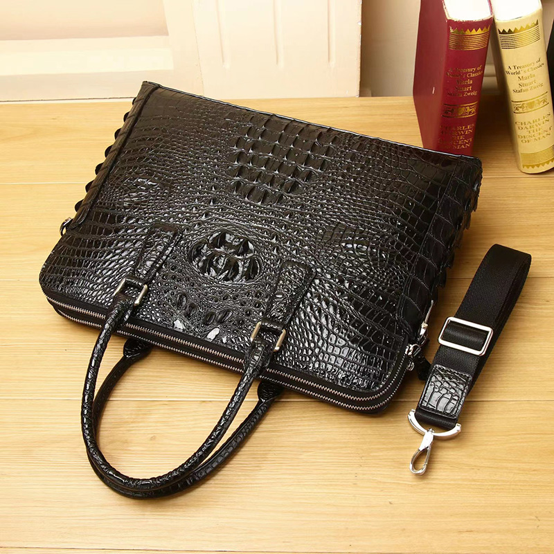 Double Zipper Crocodile Pattern Real Leather Briefcase LH3421_2 Colors