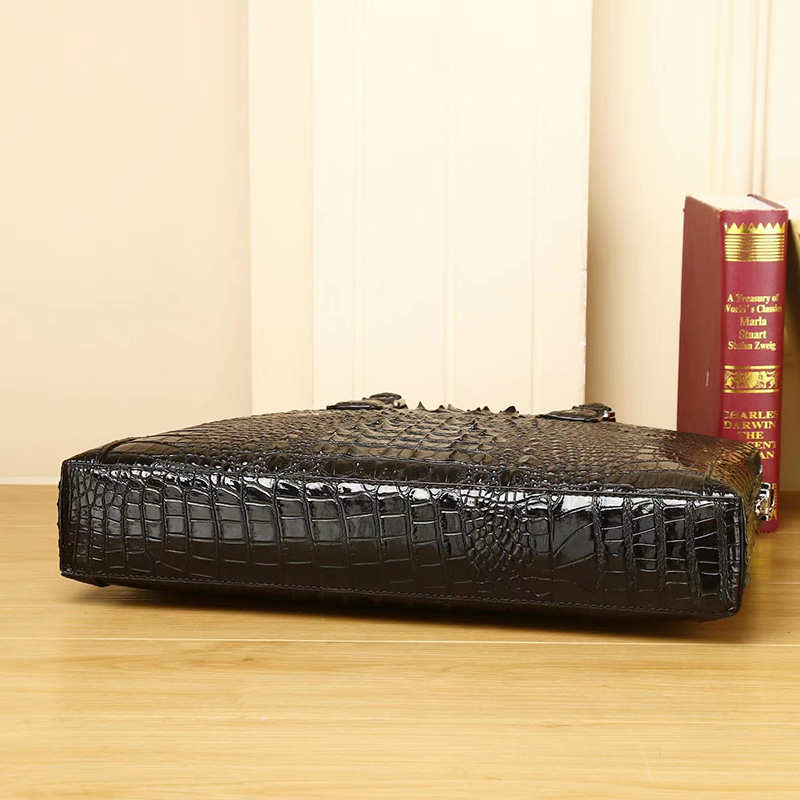 Double Zipper Crocodile Pattern Real Leather Briefcase LH3421_2 Colors