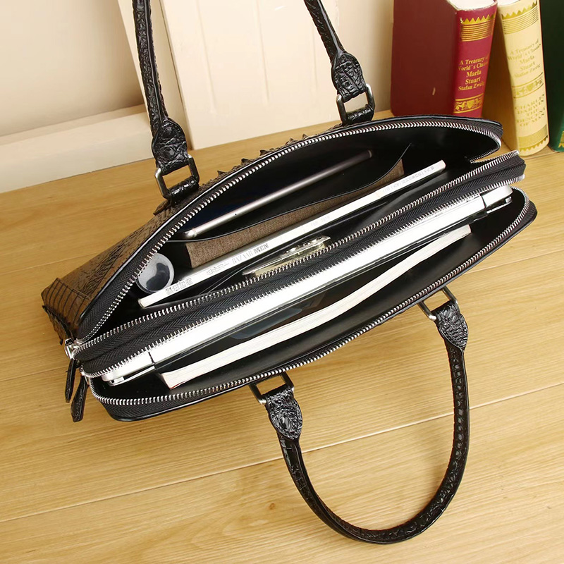 Double Zipper Crocodile Pattern Real Leather Briefcase LH3421_2 Colors