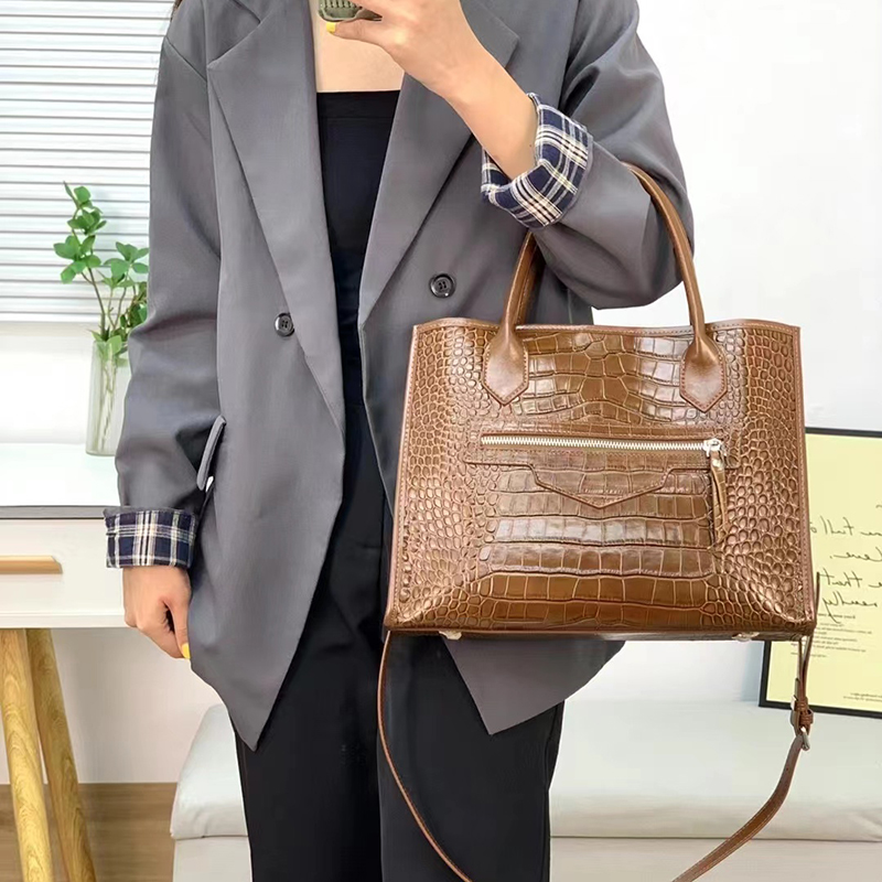 Large Top Handle Bag Crocodile Pattern Ladies Purse LH3491_4 Colors