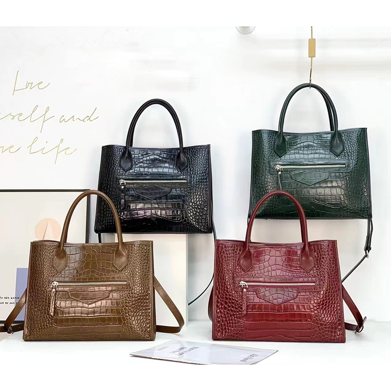 Large Top Handle Bag Crocodile Pattern Ladies Purse LH3491_4 Colors