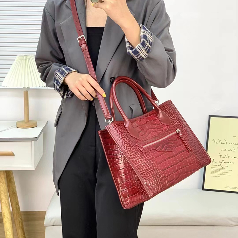 Large Top Handle Bag Crocodile Pattern Ladies Purse LH3491_4 Colors