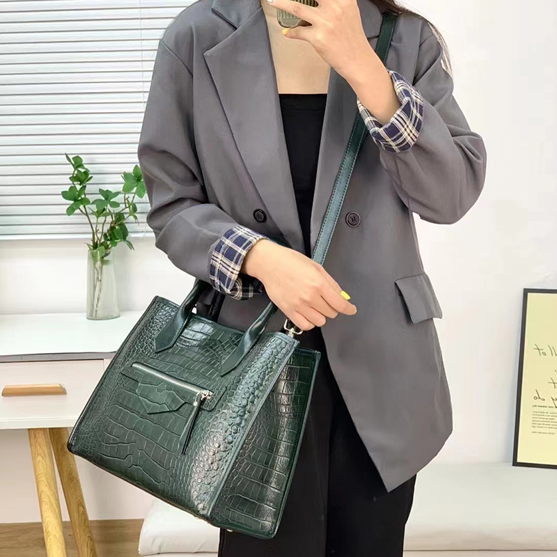 Large Top Handle Bag Crocodile Pattern Ladies Purse LH3491_4 Colors