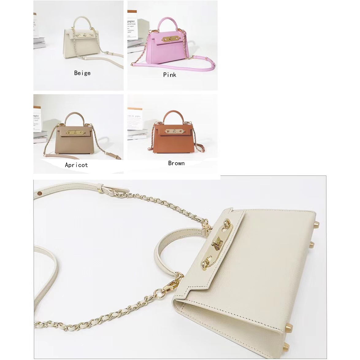 Solid Shape Real Leather Satchel Bag LH3574_5 Colors